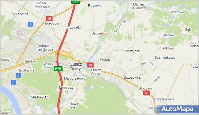 mapa Krobia gmina Lubicz, Krobia gmina Lubicz na mapie Targeo