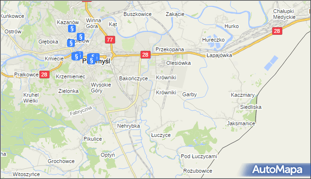 mapa Krówniki gmina Przemyśl, Krówniki gmina Przemyśl na mapie Targeo