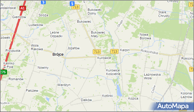 mapa Kurowice gmina Brójce, Kurowice gmina Brójce na mapie Targeo