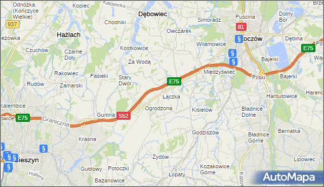 mapa Łączka gmina Dębowiec, Łączka gmina Dębowiec na mapie Targeo