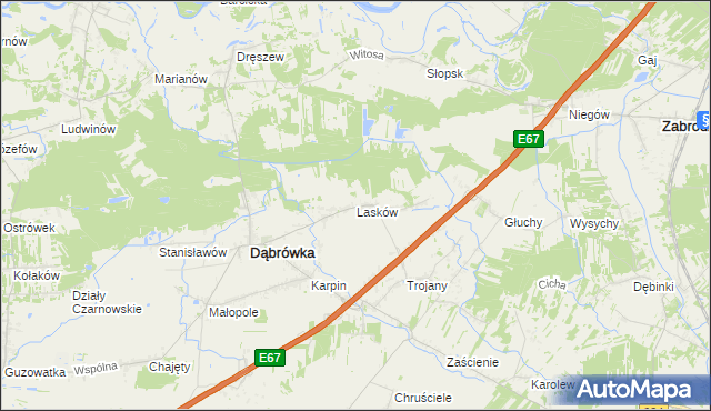 mapa Lasków gmina Dąbrówka, Lasków gmina Dąbrówka na mapie Targeo