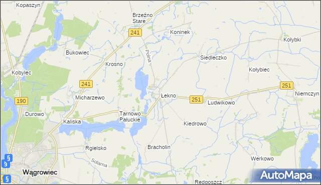 mapa Łekno gmina Wągrowiec, Łekno gmina Wągrowiec na mapie Targeo