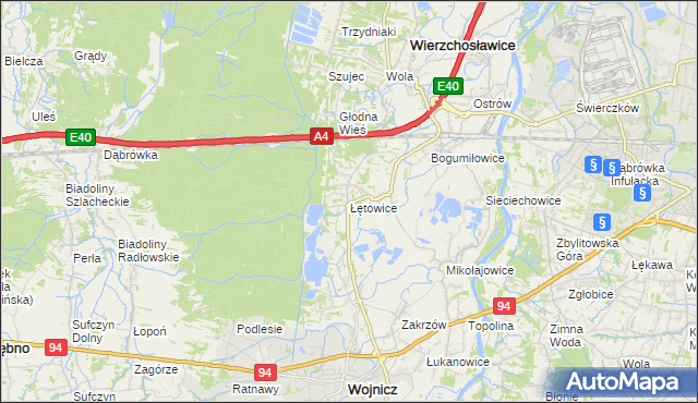 mapa Łętowice gmina Wierzchosławice, Łętowice gmina Wierzchosławice na mapie Targeo