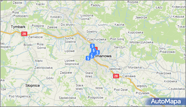 mapa Limanowa, Limanowa na mapie Targeo