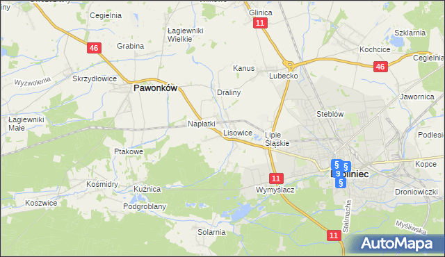 mapa Lisowice gmina Pawonków, Lisowice gmina Pawonków na mapie Targeo