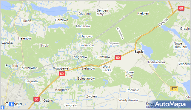 mapa Ludwików gmina Łąck, Ludwików gmina Łąck na mapie Targeo