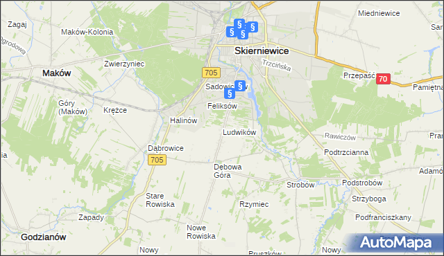 mapa Ludwików gmina Skierniewice, Ludwików gmina Skierniewice na mapie Targeo