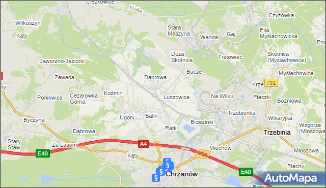 mapa Luszowice gmina Chrzanów, Luszowice gmina Chrzanów na mapie Targeo