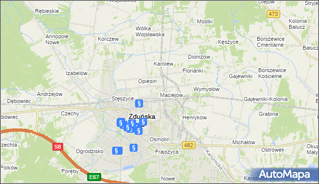 mapa Maciejów gmina Zduńska Wola, Maciejów gmina Zduńska Wola na mapie Targeo