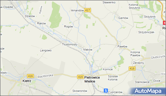 mapa Maków gmina Pietrowice Wielkie, Maków gmina Pietrowice Wielkie na mapie Targeo