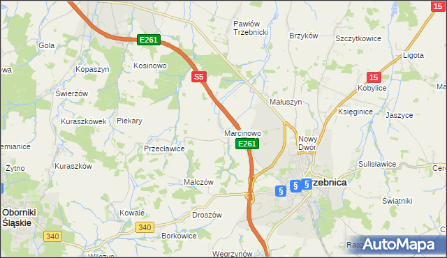 mapa Marcinowo gmina Trzebnica, Marcinowo gmina Trzebnica na mapie Targeo