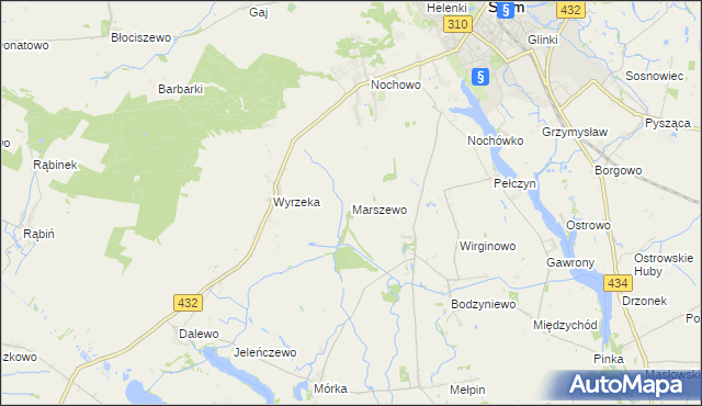 mapa Marszewo gmina Śrem, Marszewo gmina Śrem na mapie Targeo