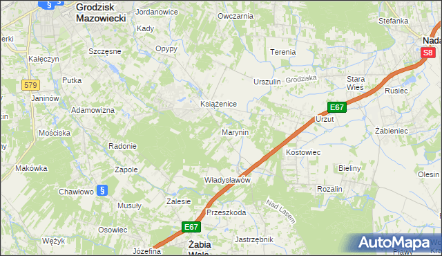 mapa Marynin gmina Grodzisk Mazowiecki, Marynin gmina Grodzisk Mazowiecki na mapie Targeo