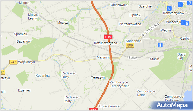 mapa Marynin gmina Konopnica, Marynin gmina Konopnica na mapie Targeo