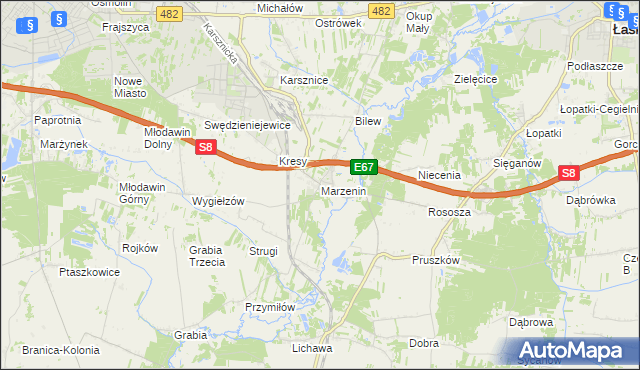 mapa Marzenin gmina Sędziejowice, Marzenin gmina Sędziejowice na mapie Targeo