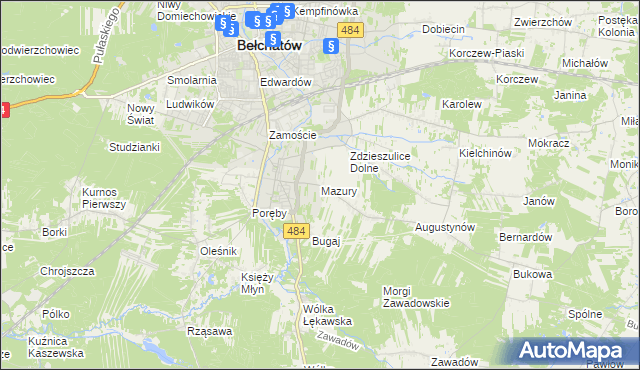 mapa Mazury gmina Bełchatów, Mazury gmina Bełchatów na mapie Targeo