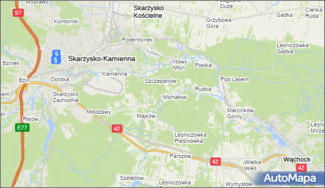 mapa Michałów gmina Skarżysko Kościelne, Michałów gmina Skarżysko Kościelne na mapie Targeo
