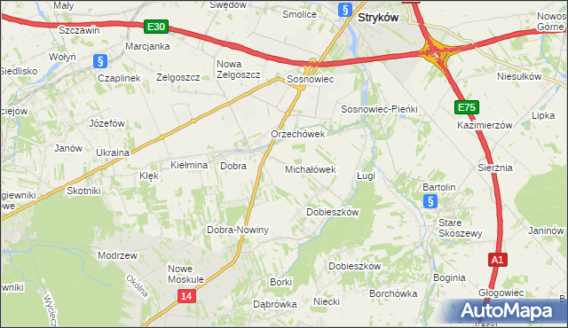 mapa Michałówek gmina Stryków, Michałówek gmina Stryków na mapie Targeo