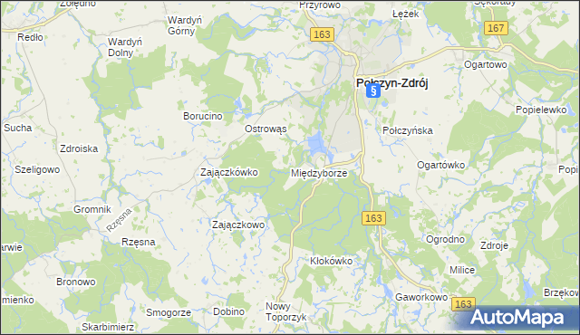 mapa Międzyborze gmina Połczyn-Zdrój, Międzyborze gmina Połczyn-Zdrój na mapie Targeo