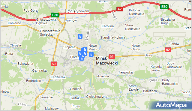 mapa Mińsk Mazowiecki, Mińsk Mazowiecki na mapie Targeo