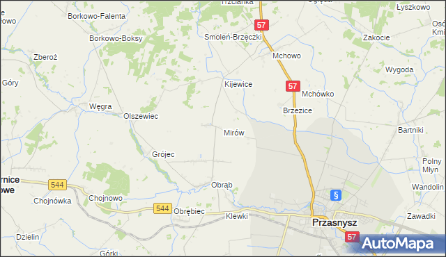 mapa Mirów gmina Przasnysz, Mirów gmina Przasnysz na mapie Targeo