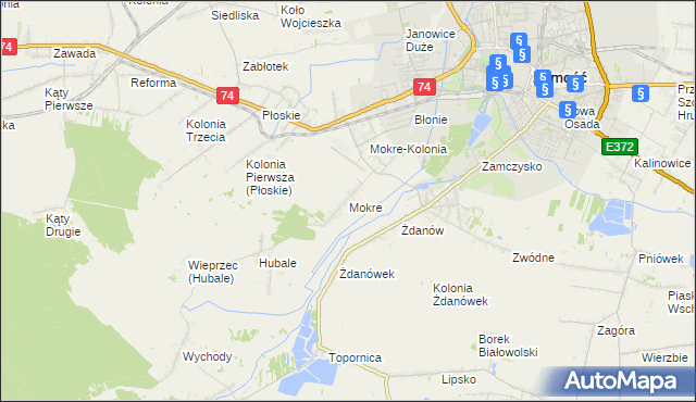 mapa Mokre gmina Zamość, Mokre gmina Zamość na mapie Targeo