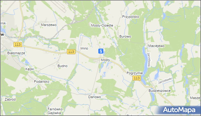 mapa Mosty gmina Goleniów, Mosty gmina Goleniów na mapie Targeo