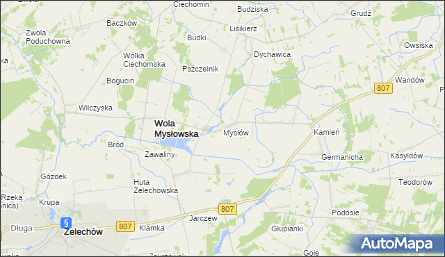 mapa Mysłów gmina Wola Mysłowska, Mysłów gmina Wola Mysłowska na mapie Targeo