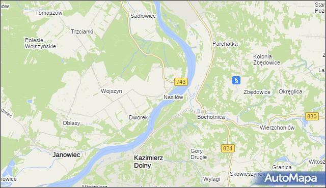 mapa Nasiłów gmina Janowiec, Nasiłów gmina Janowiec na mapie Targeo
