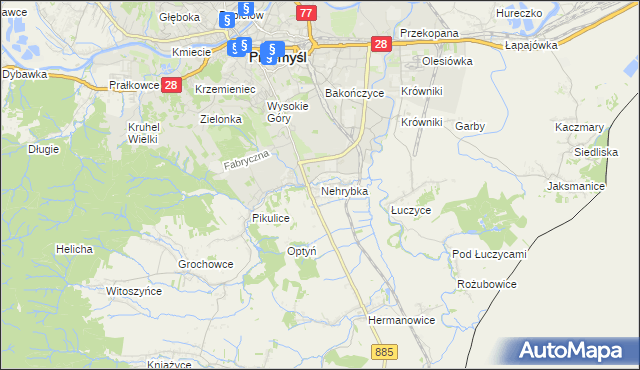 mapa Nehrybka, Nehrybka na mapie Targeo