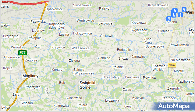 mapa Ochojno, Ochojno na mapie Targeo