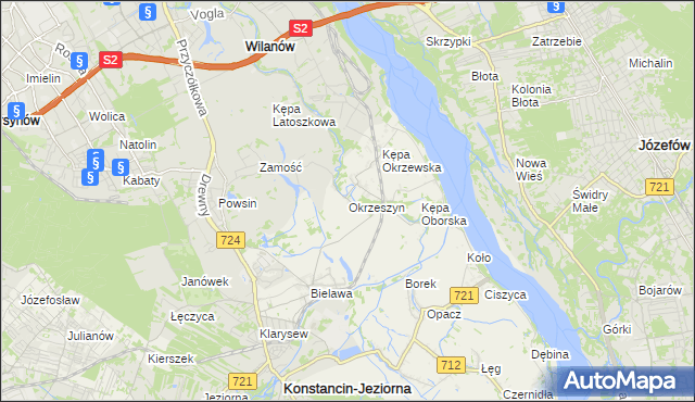 mapa Okrzeszyn gmina Konstancin-Jeziorna, Okrzeszyn gmina Konstancin-Jeziorna na mapie Targeo