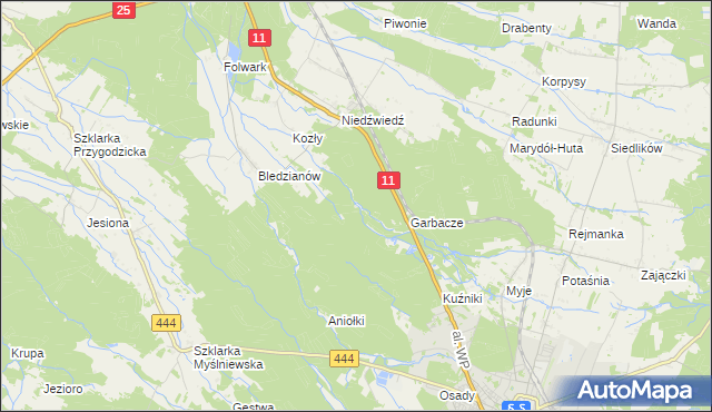 mapa Omieciny, Omieciny na mapie Targeo