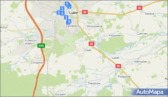 mapa Osiek gmina Lubin, Osiek gmina Lubin na mapie Targeo