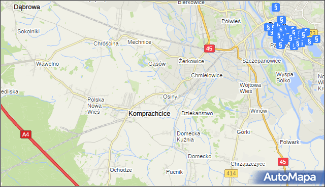 mapa Osiny gmina Komprachcice, Osiny gmina Komprachcice na mapie Targeo