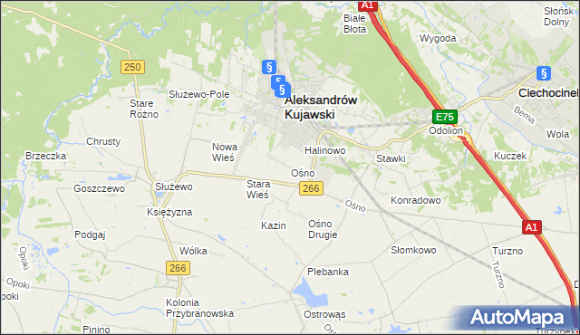 mapa Ośno gmina Aleksandrów Kujawski, Ośno gmina Aleksandrów Kujawski na mapie Targeo