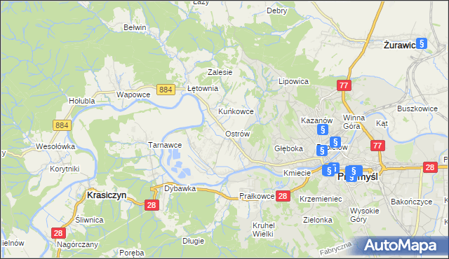 mapa Ostrów gmina Przemyśl, Ostrów gmina Przemyśl na mapie Targeo