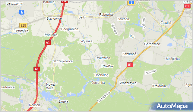 mapa Palowice, Palowice na mapie Targeo