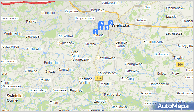 mapa Pawlikowice gmina Wieliczka, Pawlikowice gmina Wieliczka na mapie Targeo