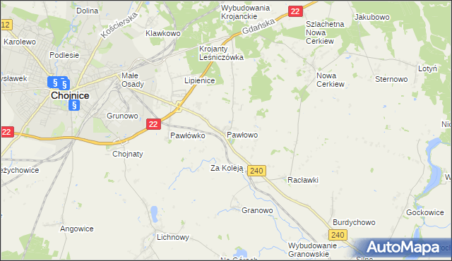 mapa Pawłowo gmina Chojnice, Pawłowo gmina Chojnice na mapie Targeo