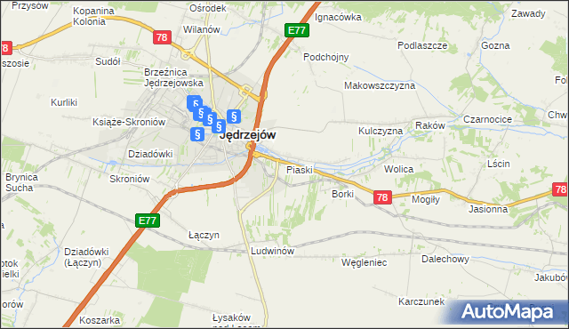 mapa Piaski gmina Jędrzejów, Piaski gmina Jędrzejów na mapie Targeo