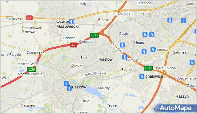 mapa Piastów powiat pruszkowski, Piastów powiat pruszkowski na mapie Targeo