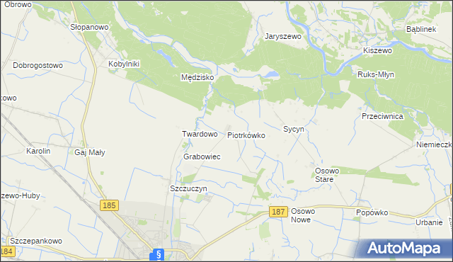 mapa Piotrkówko gmina Szamotuły, Piotrkówko gmina Szamotuły na mapie Targeo