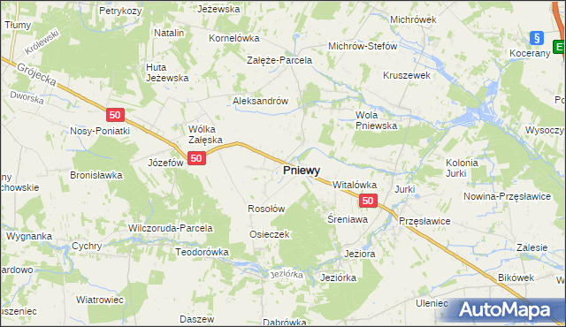 mapa Pniewy powiat grójecki, Pniewy powiat grójecki na mapie Targeo