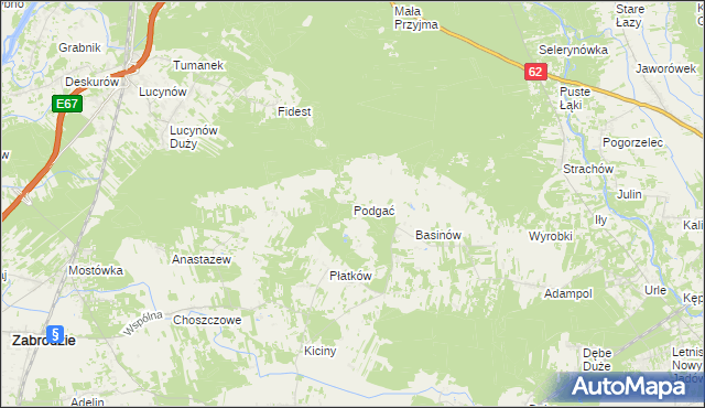 mapa Podgać gmina Zabrodzie, Podgać gmina Zabrodzie na mapie Targeo
