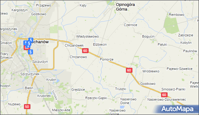 mapa Pomorze gmina Opinogóra Górna, Pomorze gmina Opinogóra Górna na mapie Targeo