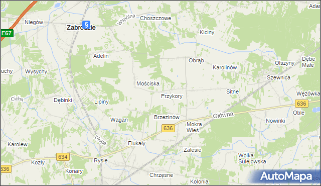 mapa Przykory gmina Zabrodzie, Przykory gmina Zabrodzie na mapie Targeo