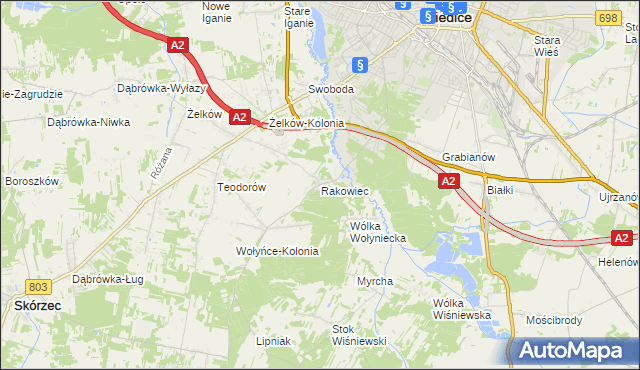 mapa Rakowiec gmina Siedlce, Rakowiec gmina Siedlce na mapie Targeo