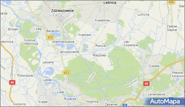 mapa Raszowa gmina Leśnica, Raszowa gmina Leśnica na mapie Targeo