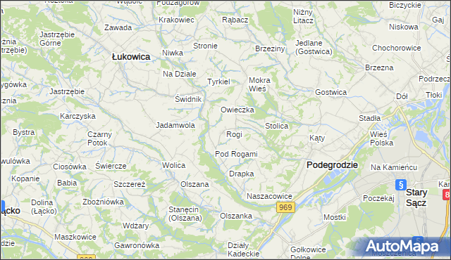 mapa Rogi gmina Podegrodzie, Rogi gmina Podegrodzie na mapie Targeo